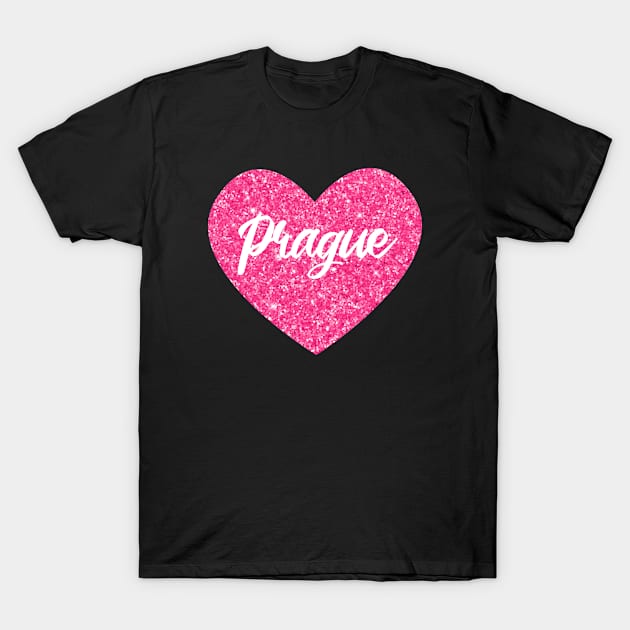 I Love Prague Czech Republic Pink Heart Gift for Women and Girls T-Shirt by JKFDesigns